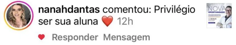 Comentário no Instagram de Nanah Dantas: privilégio ser aluna do Dr. Kleber